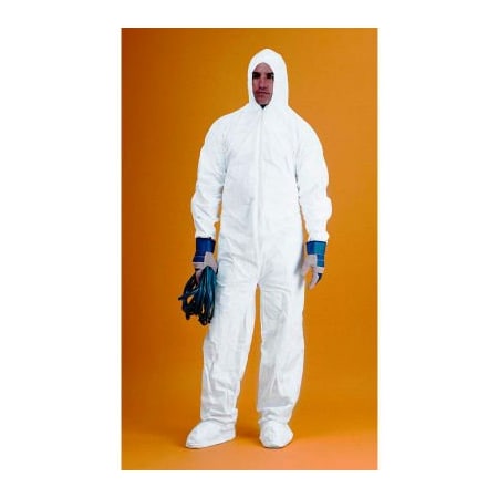 Keystone Safety KeyGuard Coverall/Bunny Suit, Attached Hood & Boots, Zipper Front, White, L, 25/Case CVL-KG-B-LG